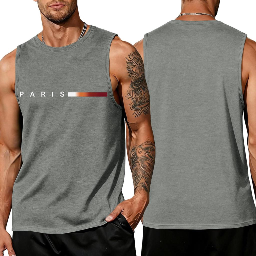 Men's Loose And Casual Trend Letter Pattern Printed Tank Top For Men, Men's Sporty Breathable Sleeveless Top
