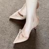 Pointed Head Light Mouth Commuter Bow High Heels Women's 2026 Autumn Nude Side Empty Red Sole Thin Heel Single Shoes Women