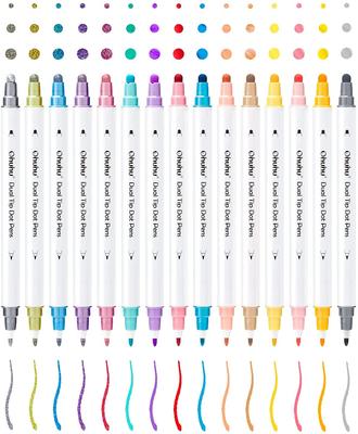 Ohuhu Dot Dot Metallic and Basic Dot Drawing Set for Memo and Doodles Pens, 15-Color Set, 0.5mm Push-Pull Markers, Colors, Water-Based Pens, DIY,