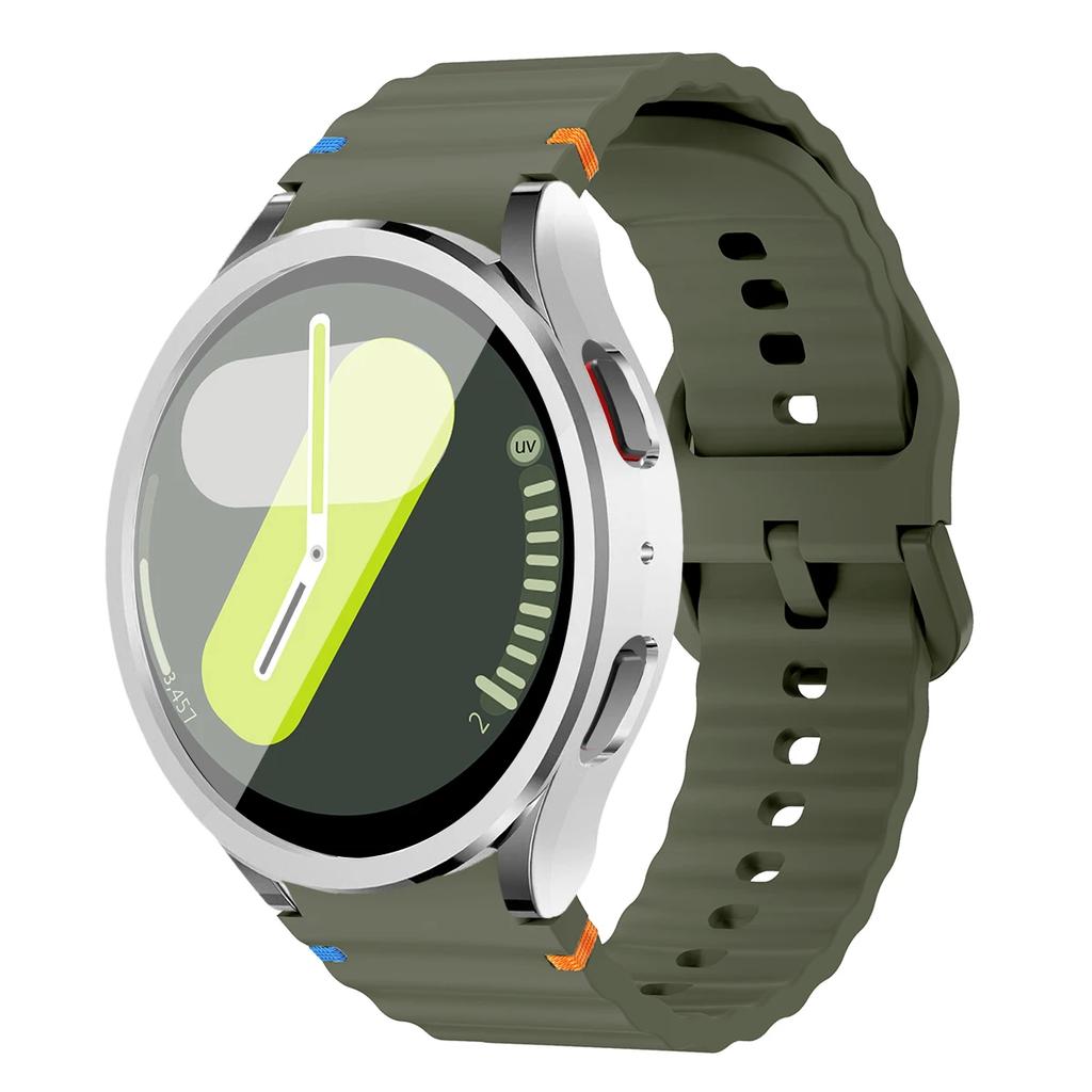 Boîtier+Bracelet pour Samsung Galaxy Watch7 40mm 44mm Bracelet en Silicone Bracelet Film de Protection d'Écran en Verre Trempé Coque Bumper en TPU