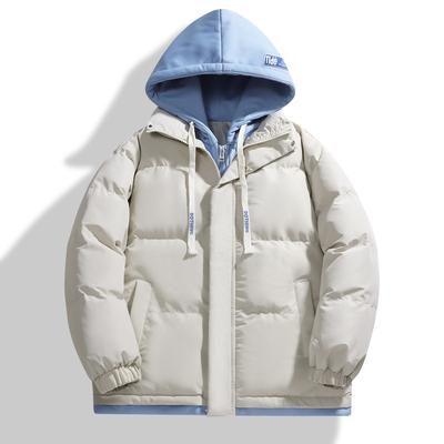 Fake Two-Piece Cotton-Padded Clothes Men'S Winter New Trendy Brand Couple Loose Hooded Jacket Thickened Warm Down Cotton Clothes Men'S Clothing