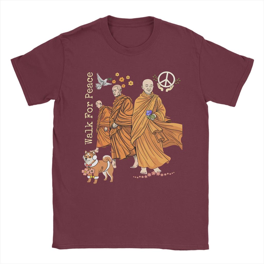 Walk For Peace Monks Aloka Dog T Shirt Unisex Women Cotton Funny TShirts Crewneck Tee Shirt Short Sleeve Tops Gift Idea