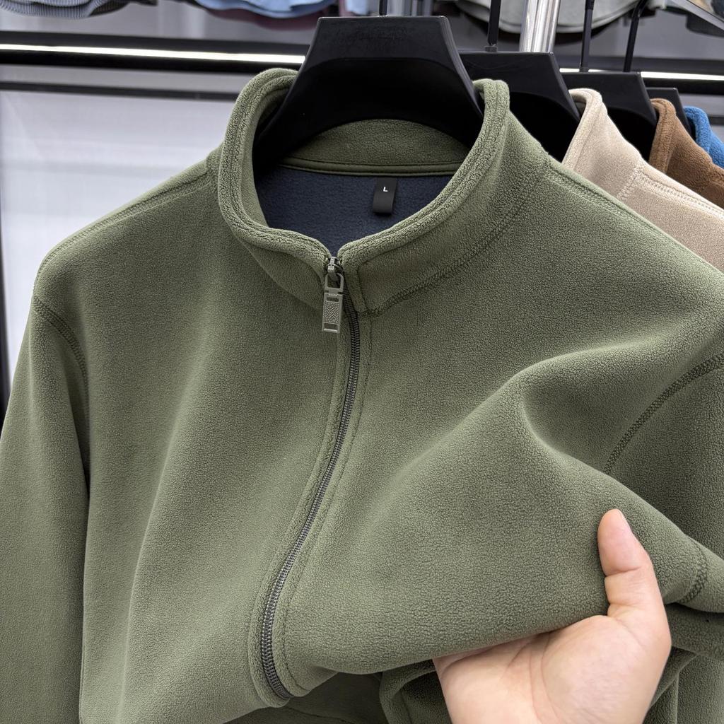 Men's Double-Sided Berber Fleece Stand Collar Jacket with Embroidery – Classic American Style