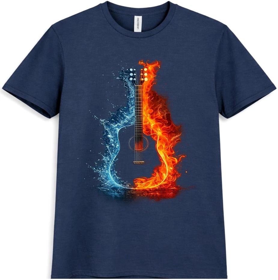 Electric Guitar T Shirt Fire Ice Rock Music Lover Guitarist Gift Graphic Tee XL