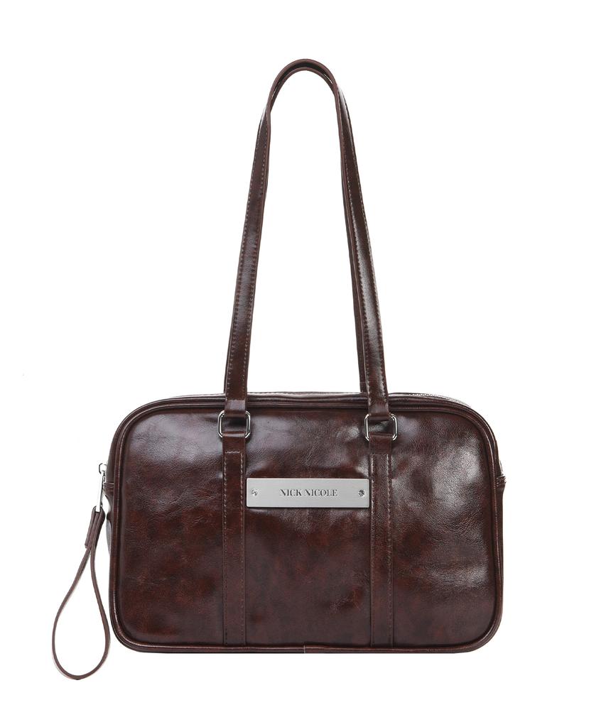 Nick&Nicole Crystal Leather Boston Bag_Red Brown