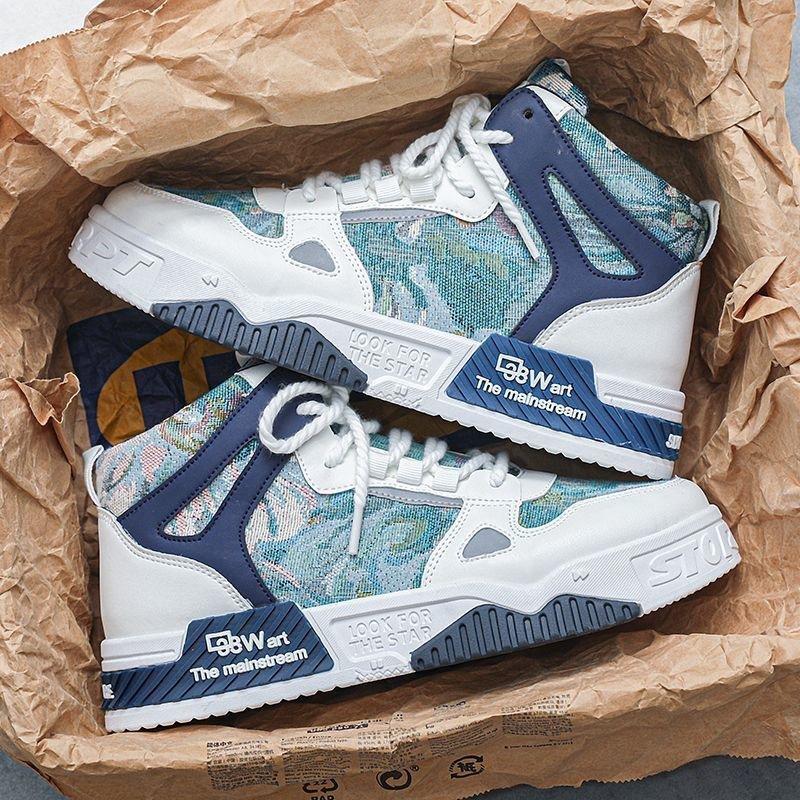 Spring Men's Shoes New Breathable High-top Canvas Shoes Men's Trendy Versatile Platform Casual Board Shoes Trendy Shoes