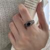 PANJBJ 925 Sterling Silver Black Agate Rings for Women Line Texture Hollow Out Design Retro Jewelry Gift Dropshipping