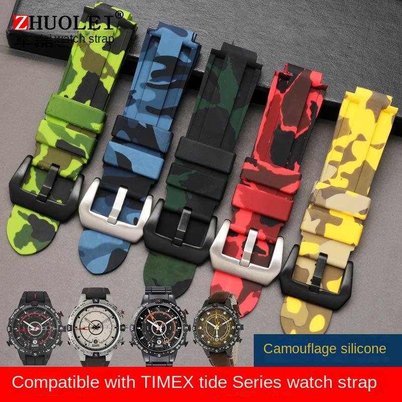 For Timex E-tide Compass Wrist Band T2N739 T2N720 T2N721 Convex Mouth 16mm Strap Waterproof Silicone Men's Watchband Bracelet