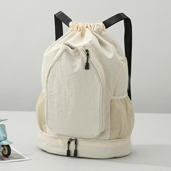 Drawstring Gym Backpack Sports Bag with Shoe Compartment Racket Pocket Lightweight Daypack for Badminton Tennis Basketball Fitness