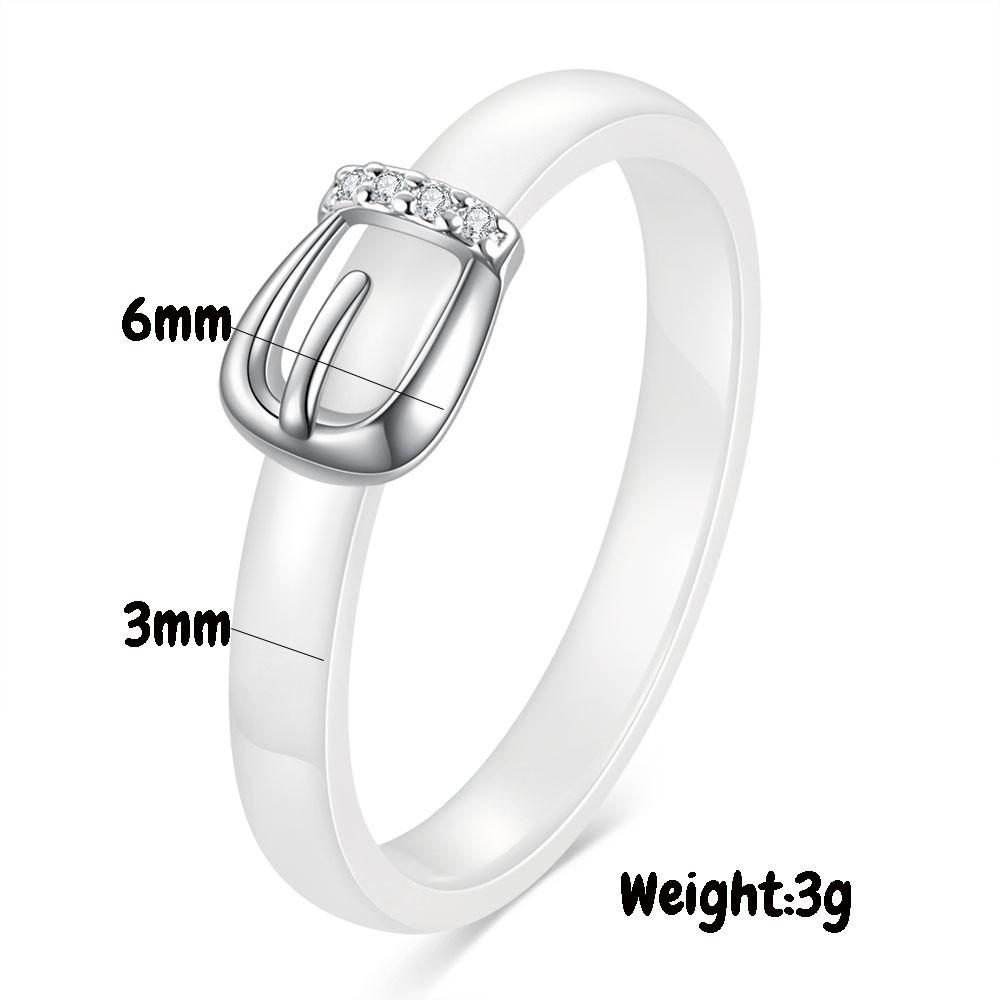4MM Ceramic Personalized Belt Buckle Simple Black and White Set Zirconium Couple Fashion Ring