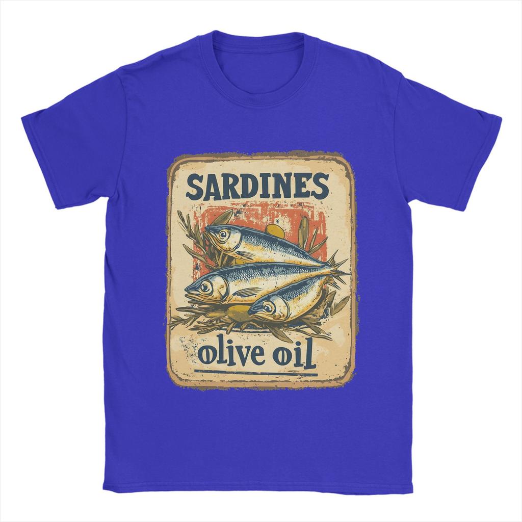 Men Sardines in olive oil   T Shirt  A Vintage Poster Pure Cotton Clothes Casual Short Sleeve Crew Neck Tee Shirt  T-Shirt