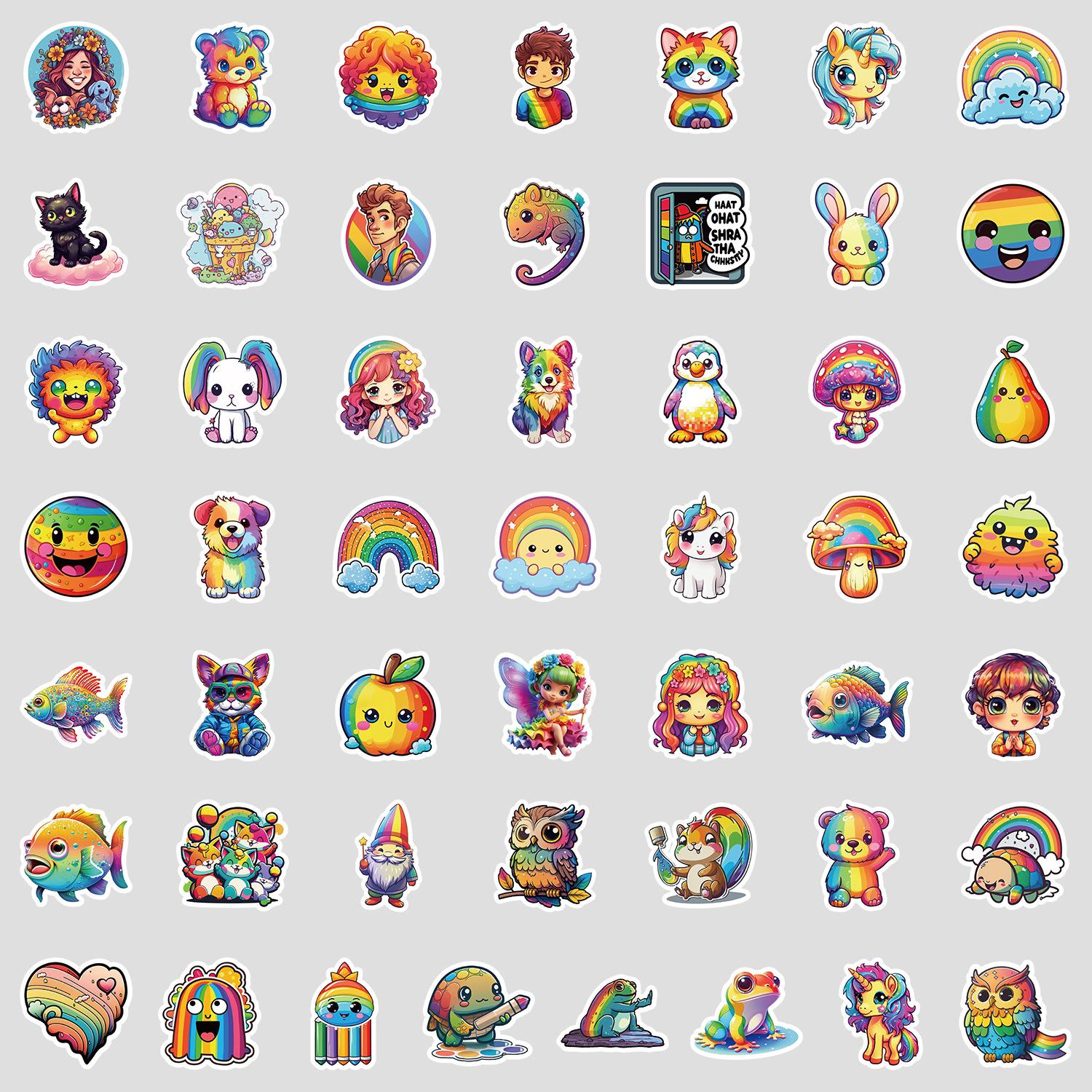 

50 Sheets of Rainbow Cartoon Series Graffiti Stickers, Water Cup, Luggage, Waterproof Decorative Stickers, Creative Stationery Stickers