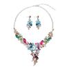 Crystal Diamond Flower Clavicle Short Necklace Set, Dress Banquet Bridal Accessories