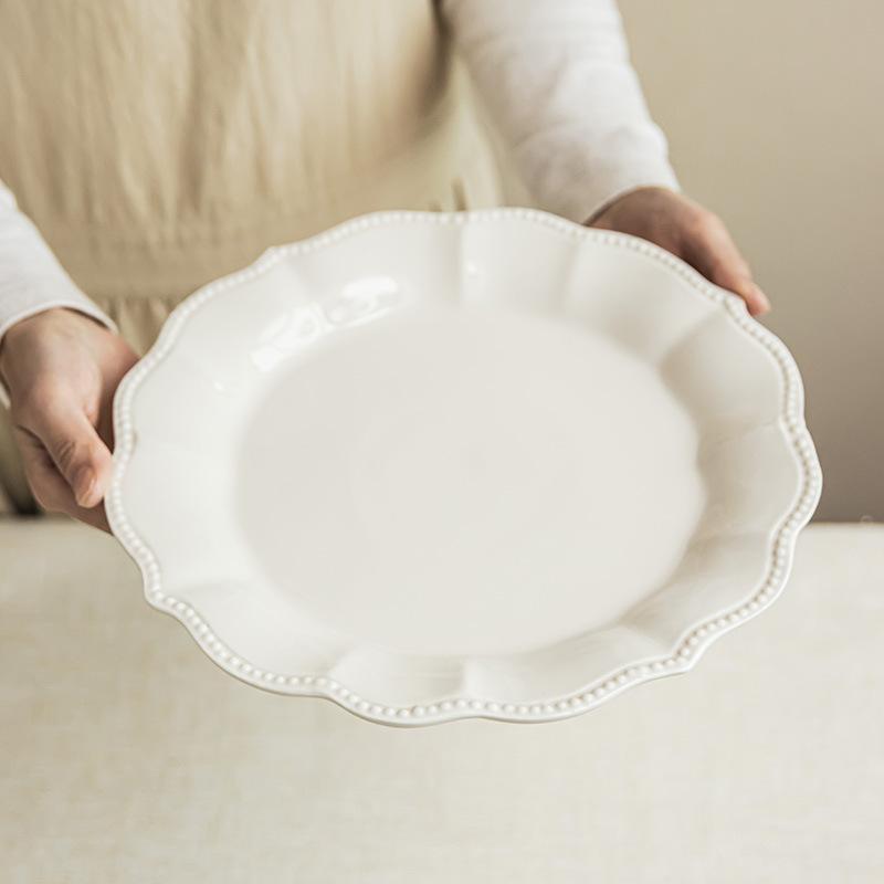 Minimalist French Plate Delicate Petal Plate Household Ceramic Large Plate Tableware Vegetable Plate Restaurant Dessert Plate