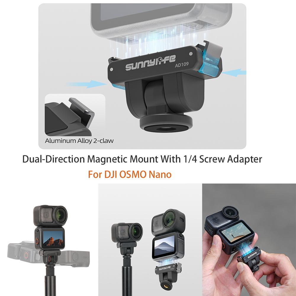Dual-Direction Magnetic Mount W1/4 Screw Adapter For DJI OSMO NANO/Action 6 Magnetic 180° Adjustable Bracket Camera Accessories