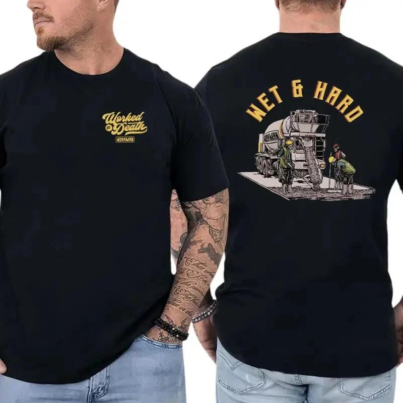 Wet & Hard Concrete Worker Graphic T-Shirt Construction Crew Graphic Tee XL