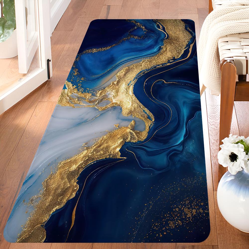 Kolor Niebieski Złoty Biały Marmur Obszar Przedpokój Dywan Antypoślizgowa Mata do Pralni Wystrój Pralni Balkon Dziecko Pokój Dzienny Dywanik do Toalety