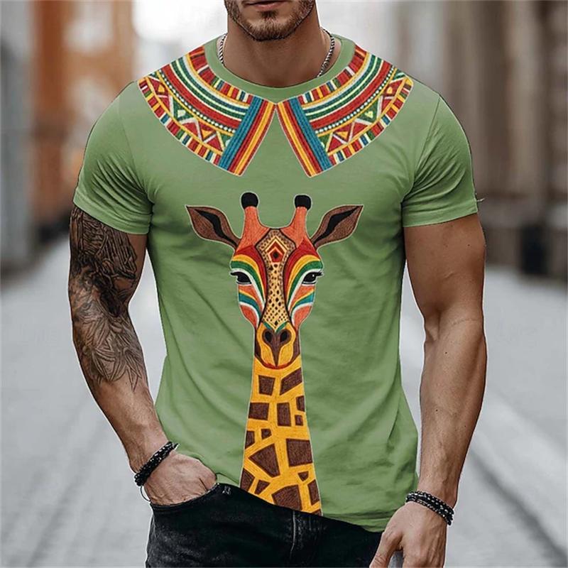2026 Retro Geometric Pattern Men s T-Shirt Men s Summer Casual Short-Sleeve 3D Print Crew Neck S