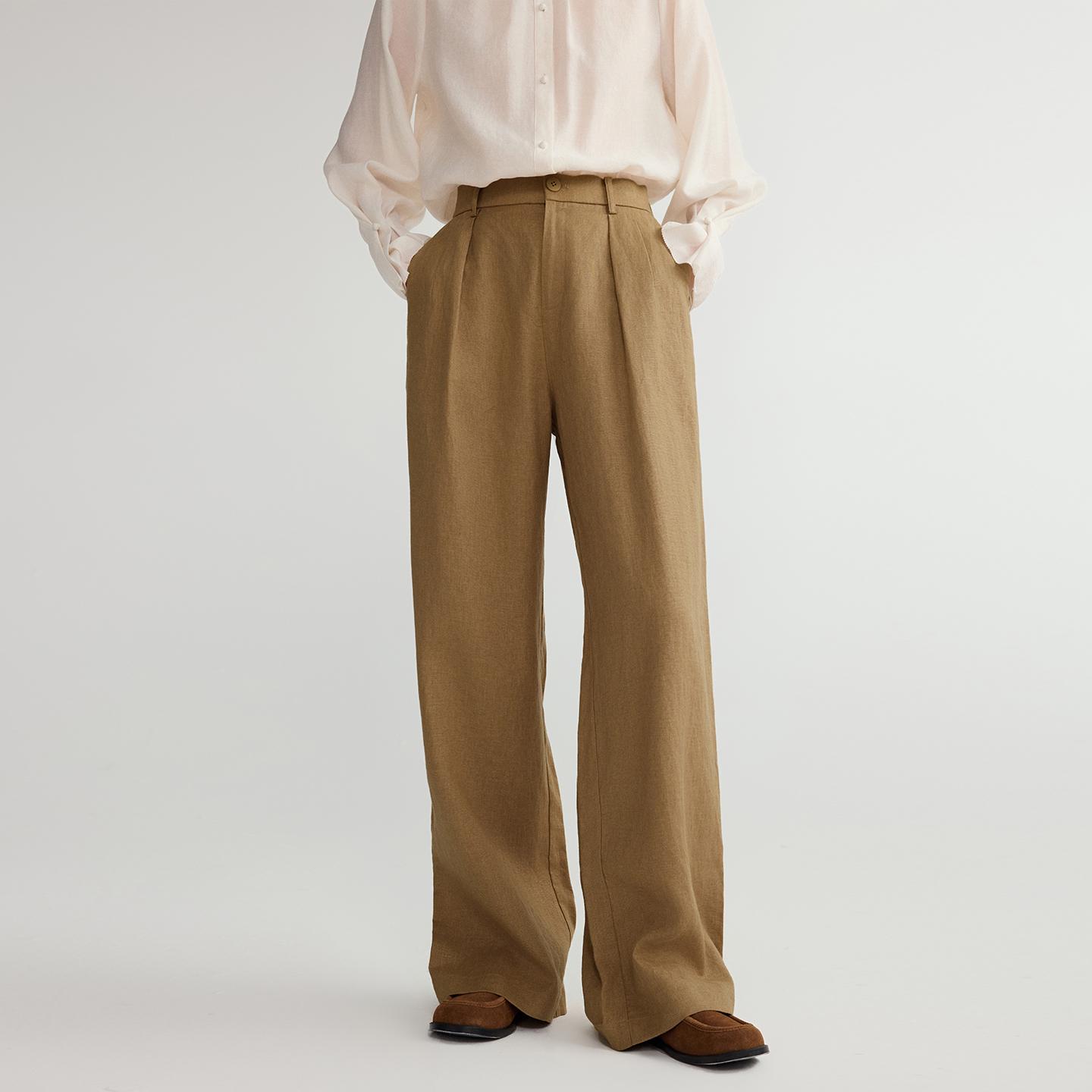 Women s Old Money White Wide-Leg Linen Pants - French Linen, Spring, Loose, Straight, Casual, Relaxed Feel, Size 26. Small