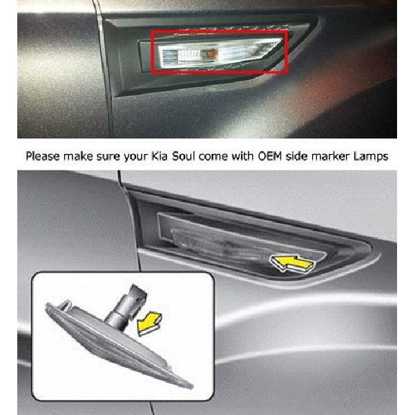 Clear Lens Amber LED Fender Blinker Side Marker Lights For 2009-13 Gen1 Kia Soul