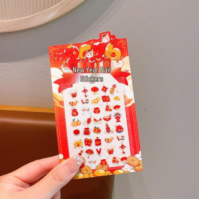 Festive New Year Nail Stickers: Red Koi, Lion & Mahjong Designs for Kids