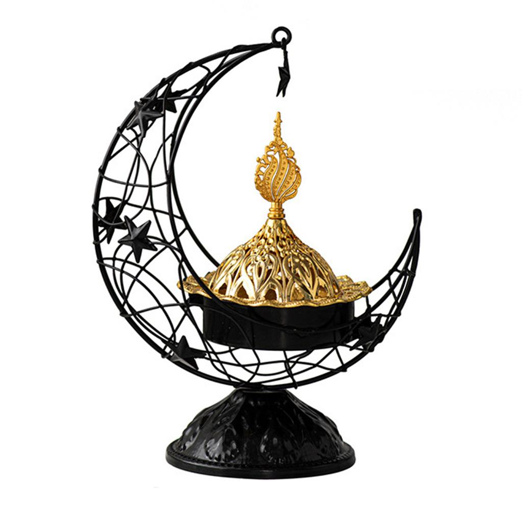 Middle East Handheld Crescent Metal Incense Burner Black/Gold Living Room Tabletop Aromatherapy Burner Arab Eid Ornament