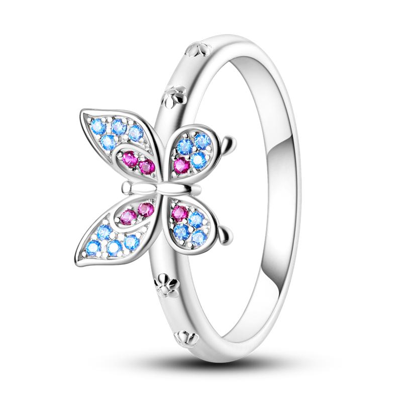 925 Silver Butterfly Dragonfly Insect Closed Ring For Women Valentine's Birthday Gifts DIY Wedding Jewelry Accessory