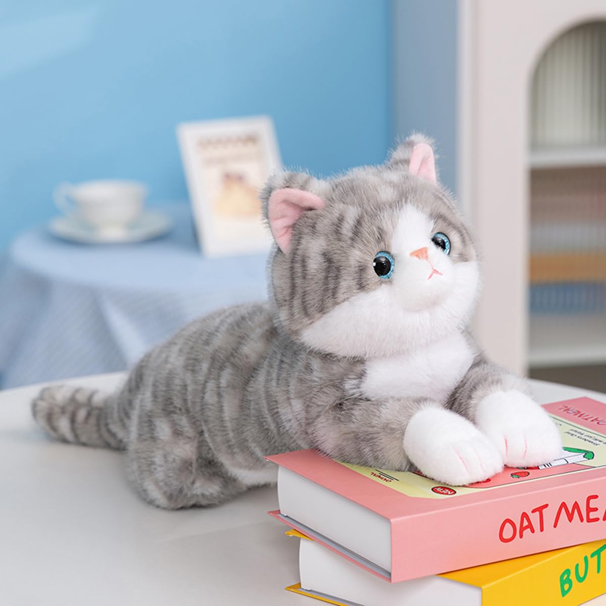 Homehalo Realistic Plush Cat Stuffed Animal, Super Cute, Fluffy Cat Body Pillow with Belly Weighted Beads, Soothing Body Pillow, Funny Gift, Celebrati