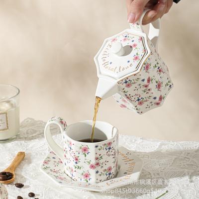 Delicate Flower Love Coffee Cup Saucer Ceramic Teapot Gift Box Set Housewarming Newlywed Christmas Girlfriend Birthday Gift