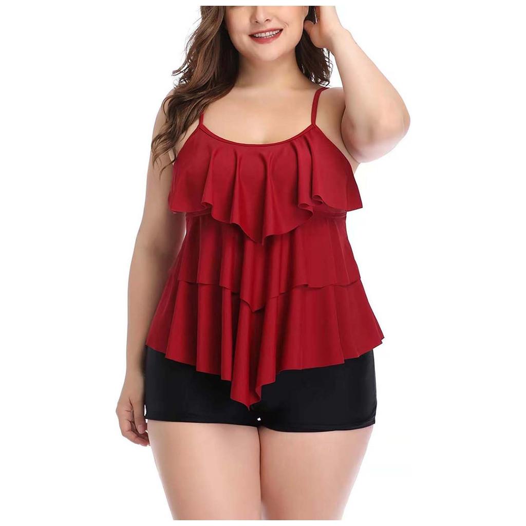 Women's Large Size Fashion High Waist Fly Side Straps Printed With Chest Pads Without Steel Bra Swimsuit