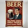 Insegna in metallo vintage da birra con illustrazione di un uomo in stile retrò, decorazione effetto ruggine per bar, taverna o casa, stile 1882.