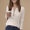 Women's T Shirt Tee Button Long Sleeve Daily Weekend Fashion Basic V- Neck Regular Top