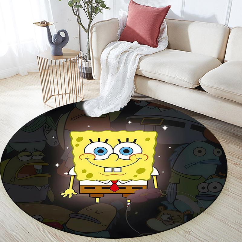 SpongeBob SquarePants2 Round Area Rug,Carpet Rug for Living Room Bedroom Sofa Playroom Decor,Non-slip Floor Mat