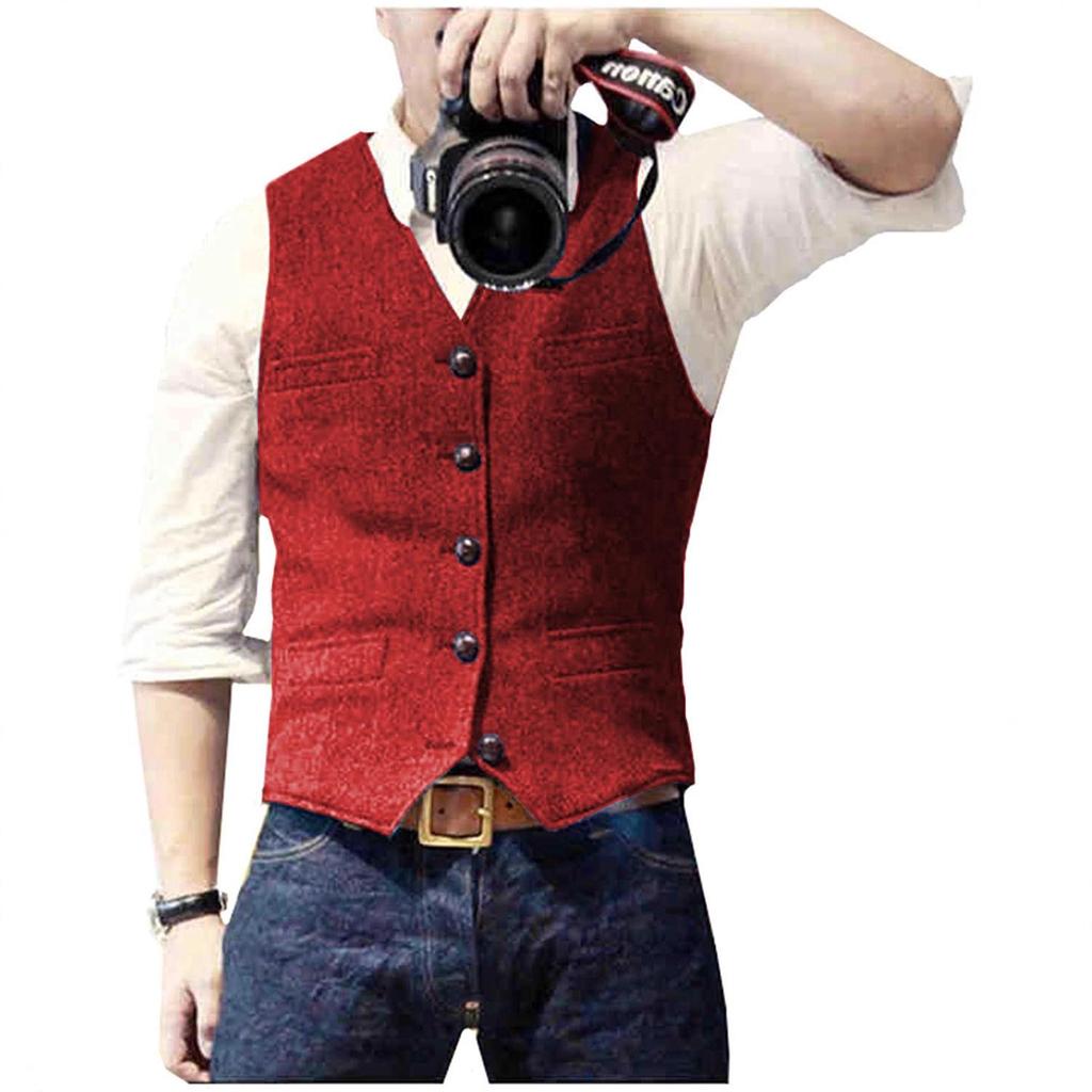 Chaleco de Hombre Espiga Estilo Británico Casual de Negocios Ligero