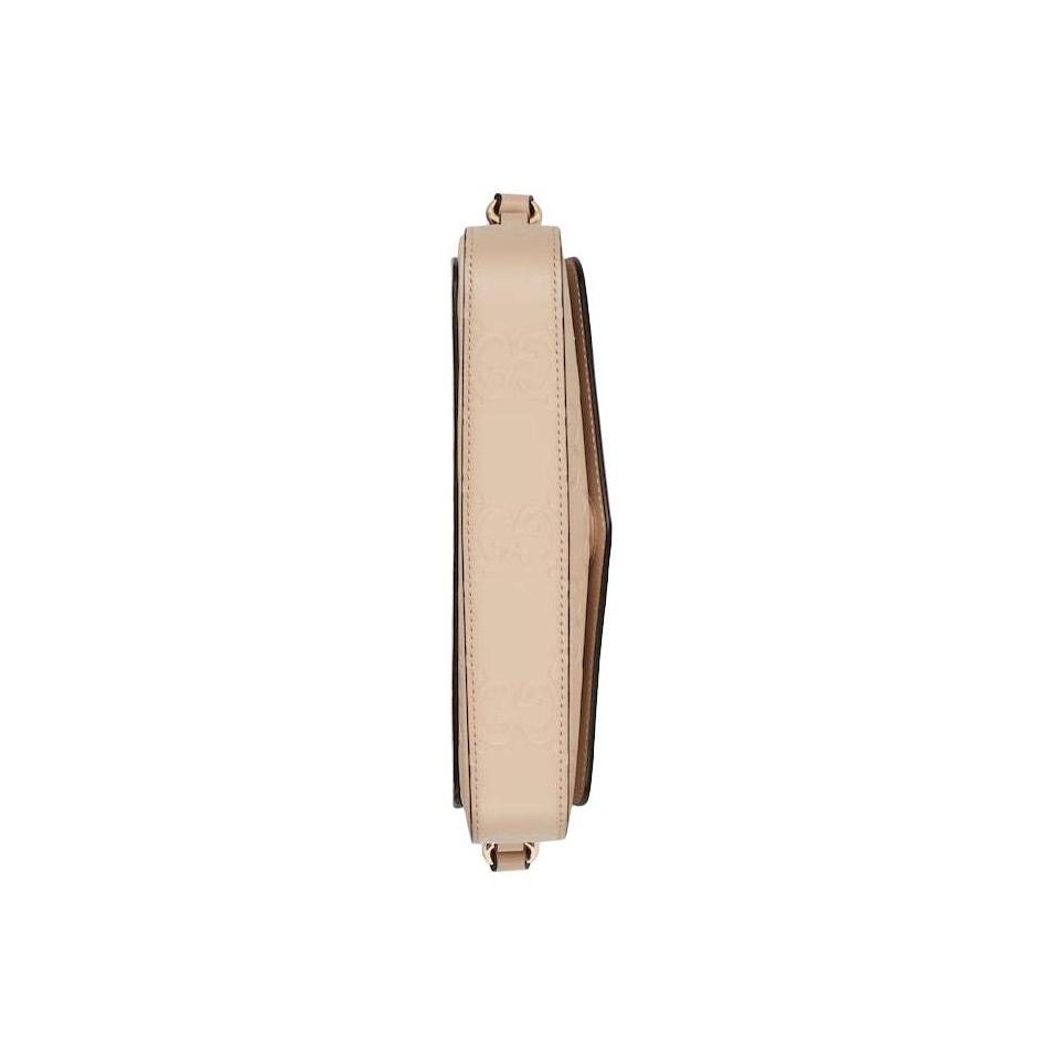 Gucci Doppel-G-Logo verstellbarer Schulterriemen Magnetverschluss Leder Umhängetasche Damen hellbeige