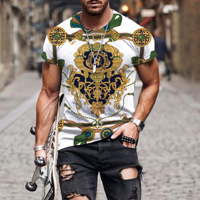 2022 Luxury High-end Pattern 3D Print Men's T Shirt O Neck Short Sleeve Funny Streetwear Summer Loose Male Oversized Tops Tees