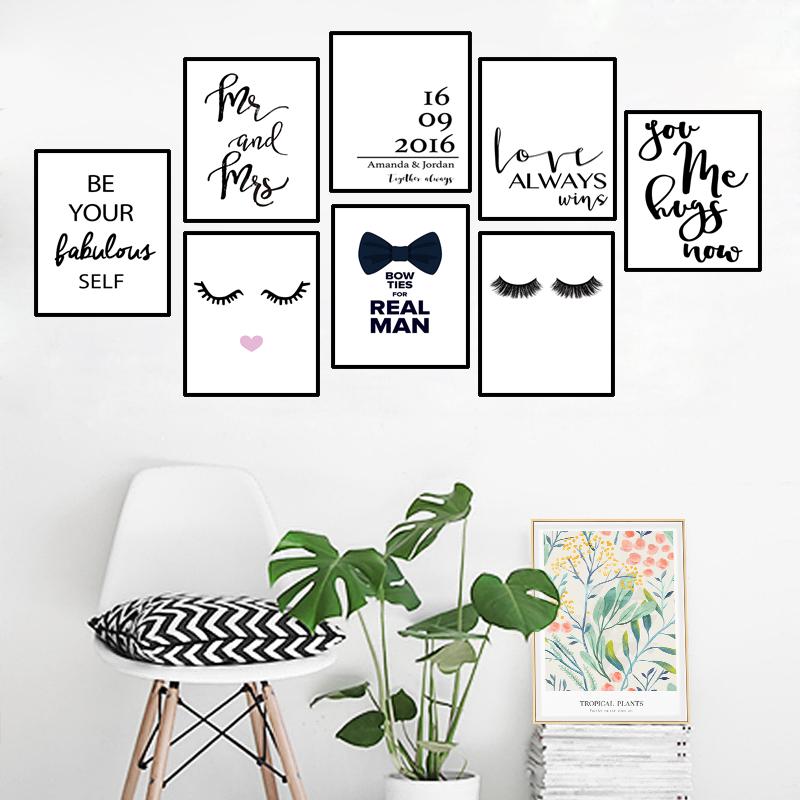 Mr Mrs Love Wedding Wall Picture For Bedroom MakeUp Beauty Eyelash Decorative Painting Print Poster Quote Canvas Painting HD2109