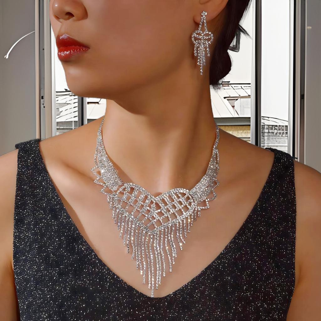 Metal Claw Chain Rhinestone Wedding Necklace Bridal Necklace Earrings Jewelry Banquet Necklace Jewelry