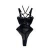 Cross Buckle Cutout Sling Bodysuit Mesh Halterneck