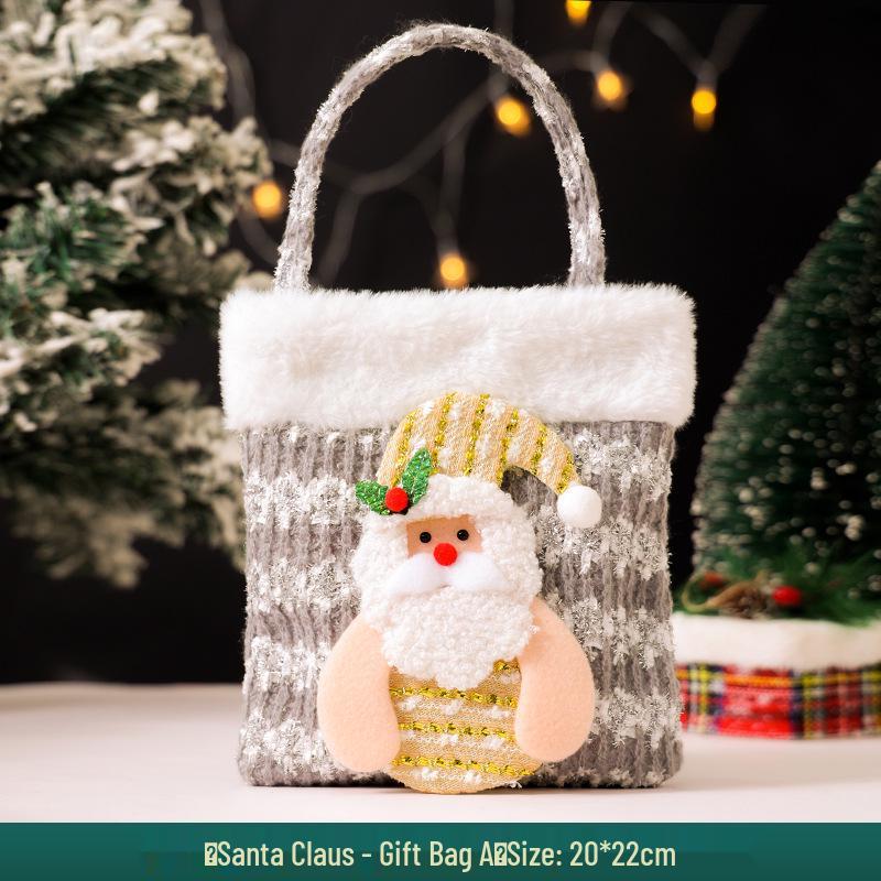 Christmas Apple Flannel Drawstring Gift Bag with Bowknot for Children's Candy