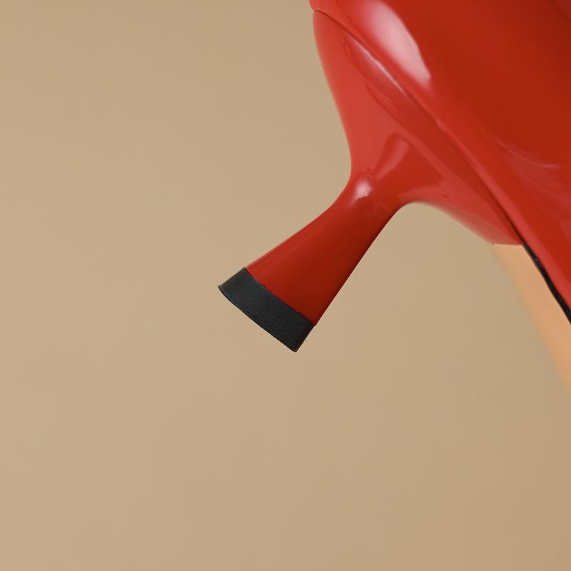 Fashion Women's New Spring and Autumn Genuine Leather Sheepskin Pointed Three Row Buckle High Heel Large Mary Jane Work Single Shoes