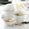 Microwaveable Japanese-Style Ceramic Noodle Bowl with Lid and Handle for Dorms