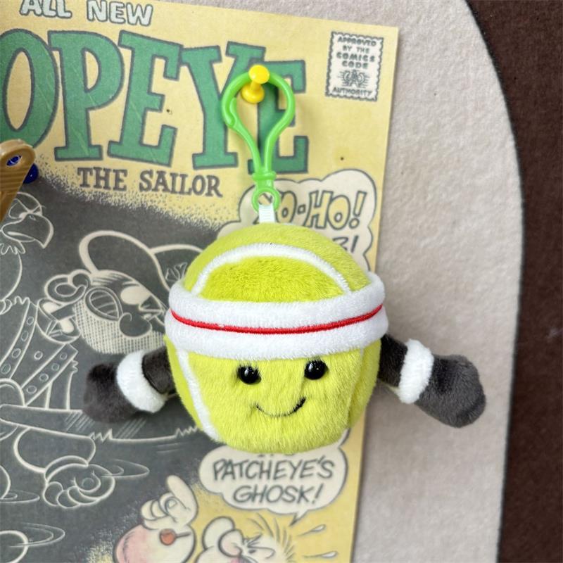 Cute Cartoon Funny Tennis Ball Plush Doll Stuffed Toys Keychain Pendant Backpack Charms Bag Hanging Ornaments Accessories Gifts