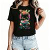 Gradient Hollow-Out Ramen Cat Women's T-Shirt 100% Cotton Funny Graphic Short Sleeve Tee Novelty Shirt Casual Crew Neck Top S-5Xl