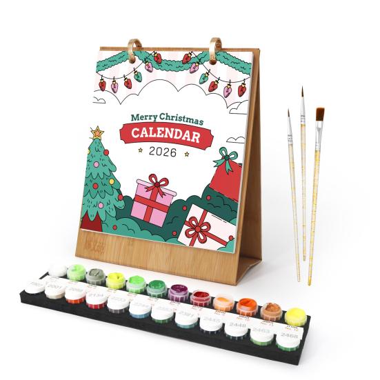 2026 Desk Calendar Water-Resistant Multipurpose Monthly Desk Calendar with Pre-Printed Canvas Paints DIY Art Supplies