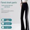 Black Striped Micro-Flare Sports Pants for Women - 2026 Spring Collection, High Waist Slimming Bell Bottoms, Plus Size, Extra Long.