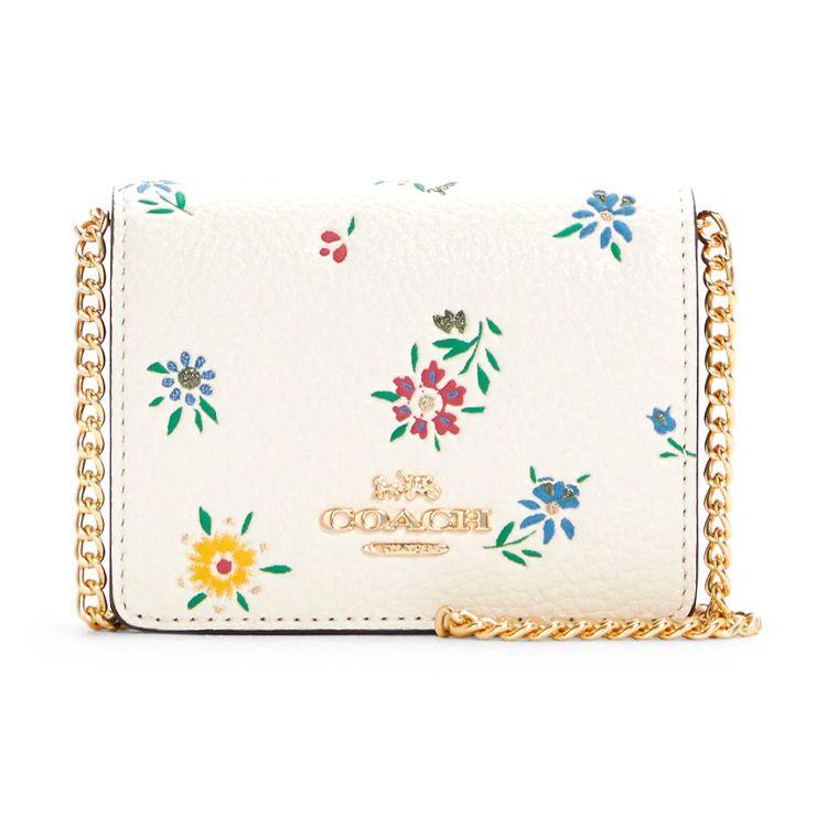 Coach 10 Wildflower Print Leather Chain Shoulder Bag Crossbody Wallet Clutch Mini Women bags White C4556-IMCAH Basic Set (Bag+Dust Bag)
