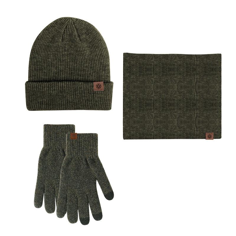 Winter Adult Women's Hats, Scarves, Gloves, Three-piece Set, Knitted Brushed Touch-screen Gloves, Outdoor Warm Suit