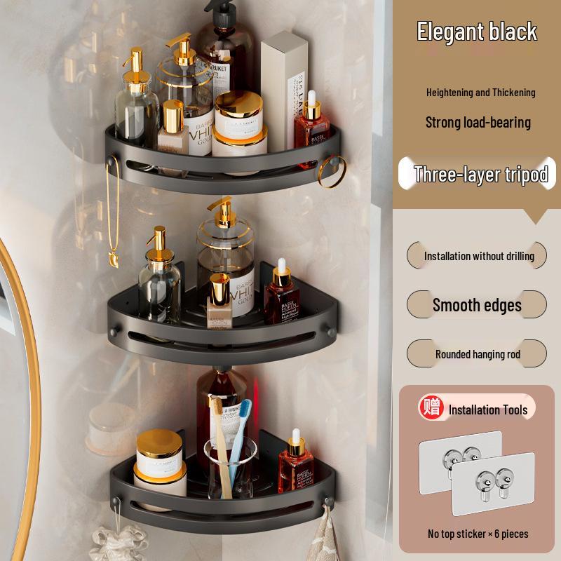 Nail-Free Wall-Mounted Bathroom Storage Shelf and Organizer