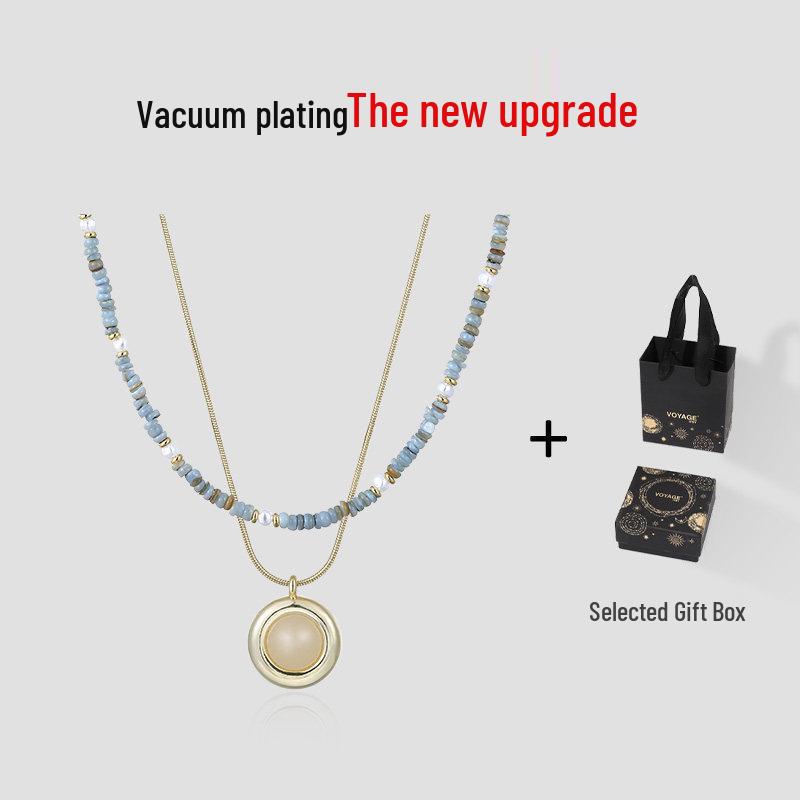 Summer Double-Layered Beaded Necklace for Women - Chic, Lightweight, and Luxurious Stone Clavicle Chain.